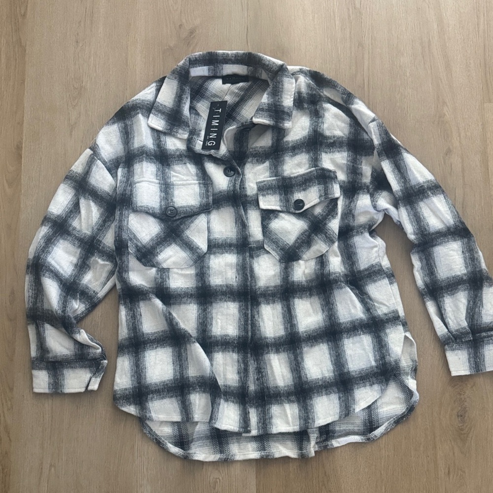 Timing Black and White Plaid Button Down Shirt